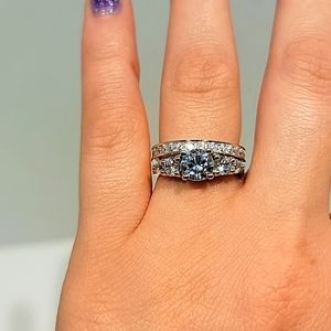 925 Sterling Silver 2pc Engagement Wedding Ring Set Size 7